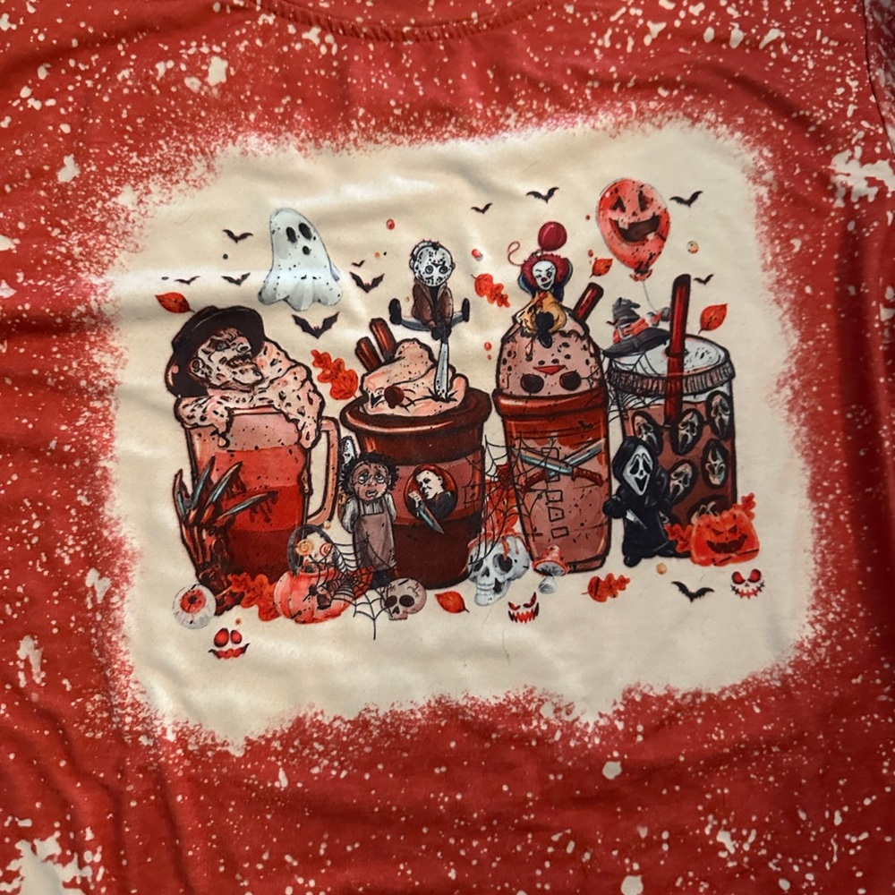 Womens Halloween Coffee Chucky Fri 13th Skull Freddy Kruger Scream Shirt L - Picture 3 of 3